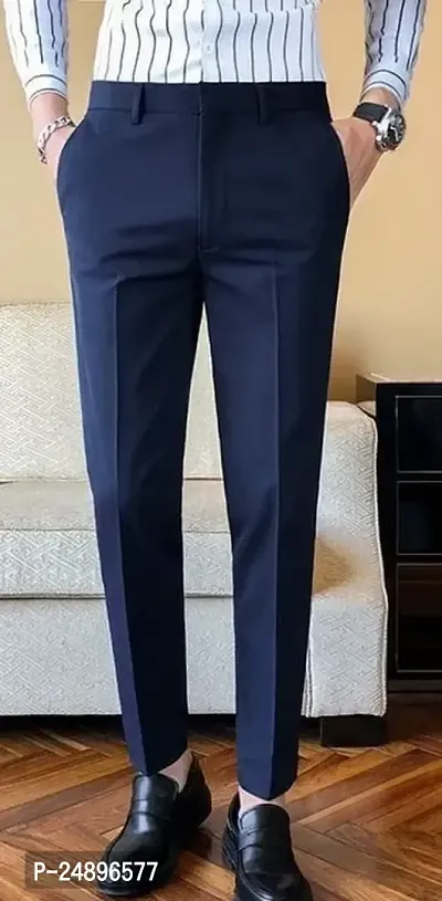 Raphael Slim Fit Solid Navy Blue Flat Front Washable Dress Pants Pre-hemmed  | The Suit Depot